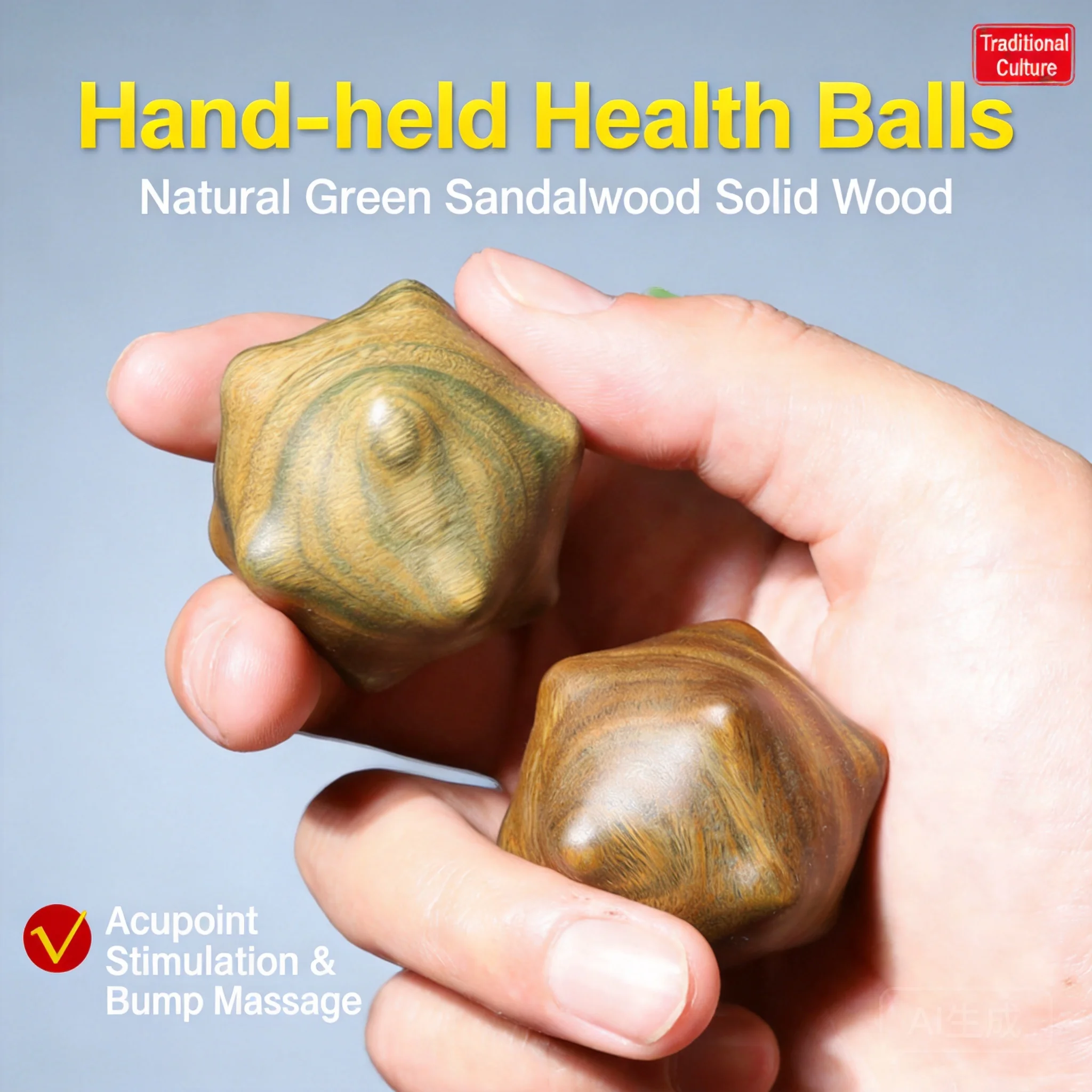 

Chinese Style Auspicious Natural Green Sandalwood Thorn Hand Massage Balls 2 Pcs Traditional Acupressure Exercise Balls Good For