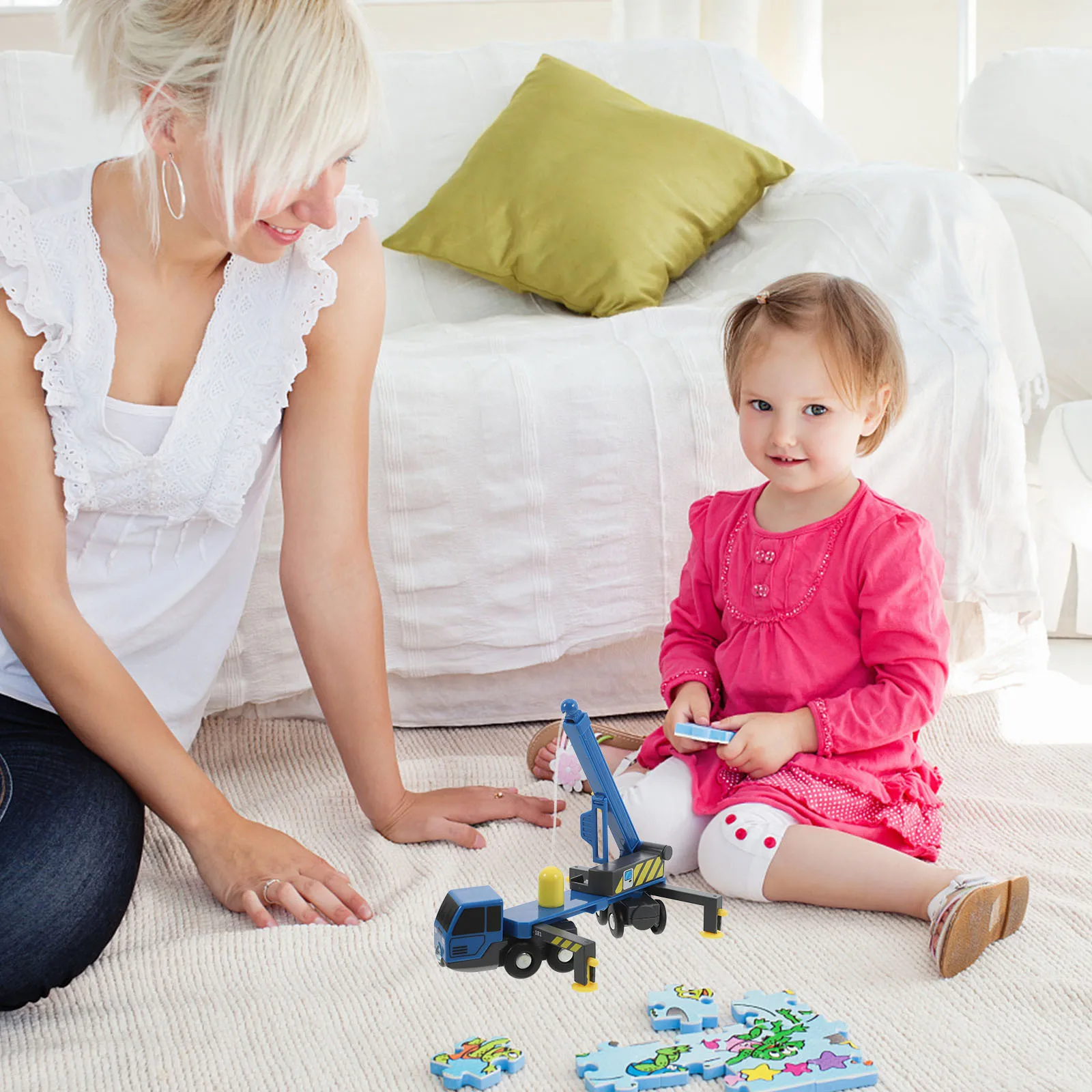 Camión de grúa grande de plástico 360 °   Mini grúa de ingeniería de simulación de vehículo elevador de vista de motor de brazo telescópico de rotación