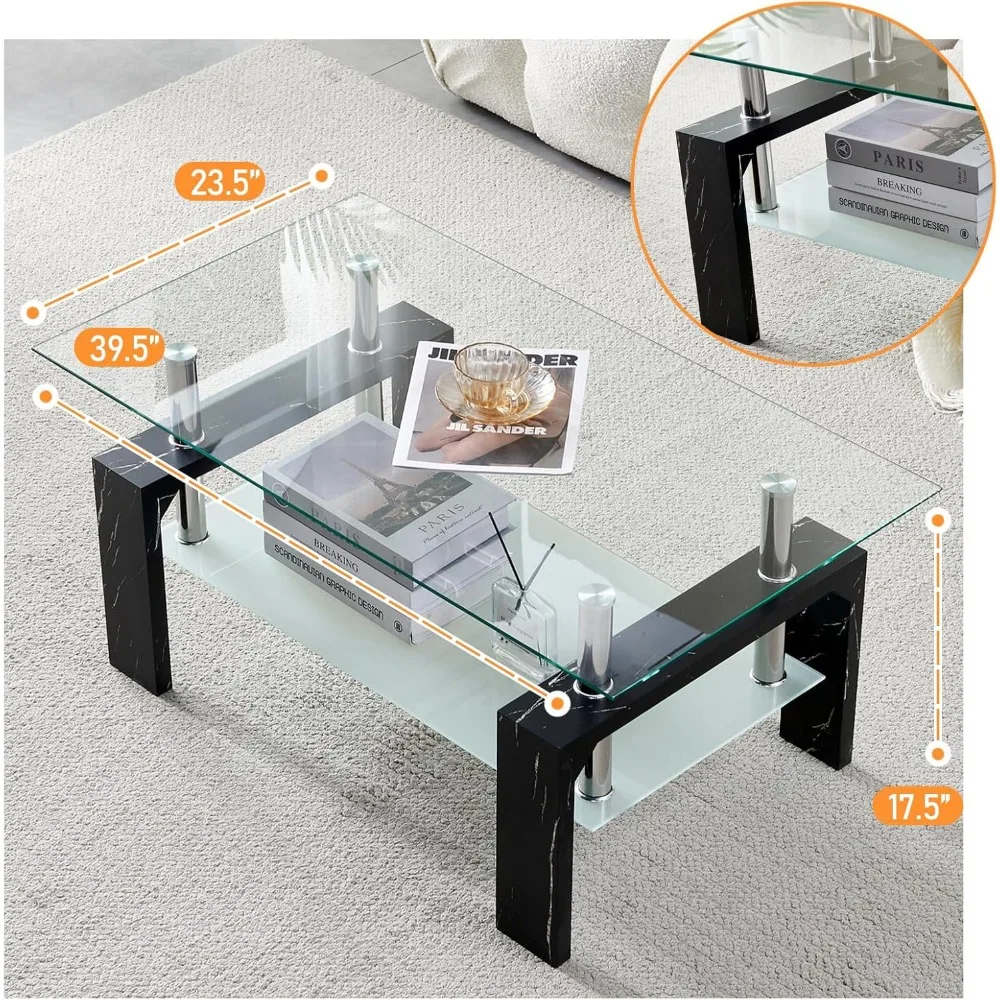 Living Room Rectangle Coffee Table, Tea Table Suitable for Waiting Room, Modern Side Coffee Table with Wooden Leg