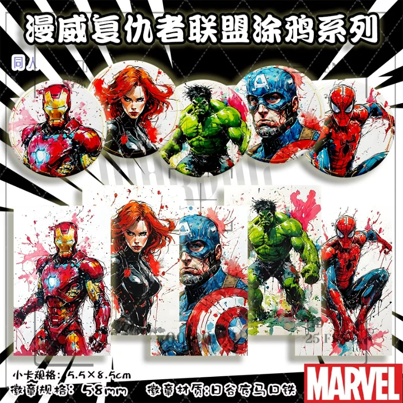 Marvel Animation Avengers Graffiti Series Fan Peripherals Badge Flash Card Hulk Black Widow Badge Accessories Gift Wholesale