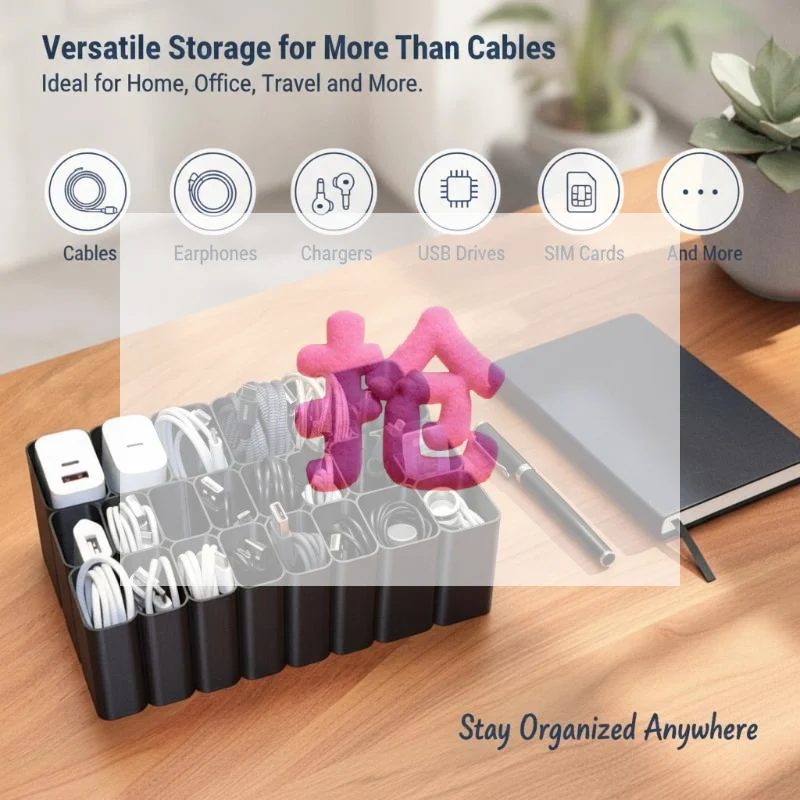 22 Grids USB Cord Storage Box Compartment Box 3D Printed Cable Storage Box Durable Reusable USB Travel Ready