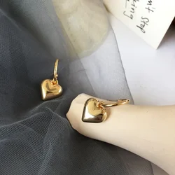 C-shaped Heart Pendant Earrings for Women Korean Simple Love Temperament Gold Color Smooth Metal Sense Wedding Jewelry Gift