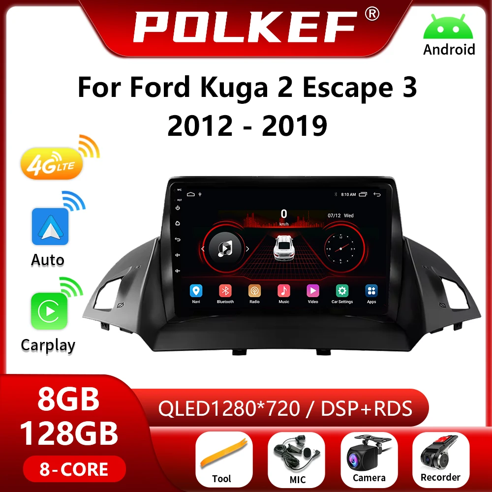 

8G+128G For Ford Kuga 2 Escape 3 2012-2019 Car Radio Multimedia Navigation GPS 4G Carplay Touch Screen Stereo 2 Din Head Unit