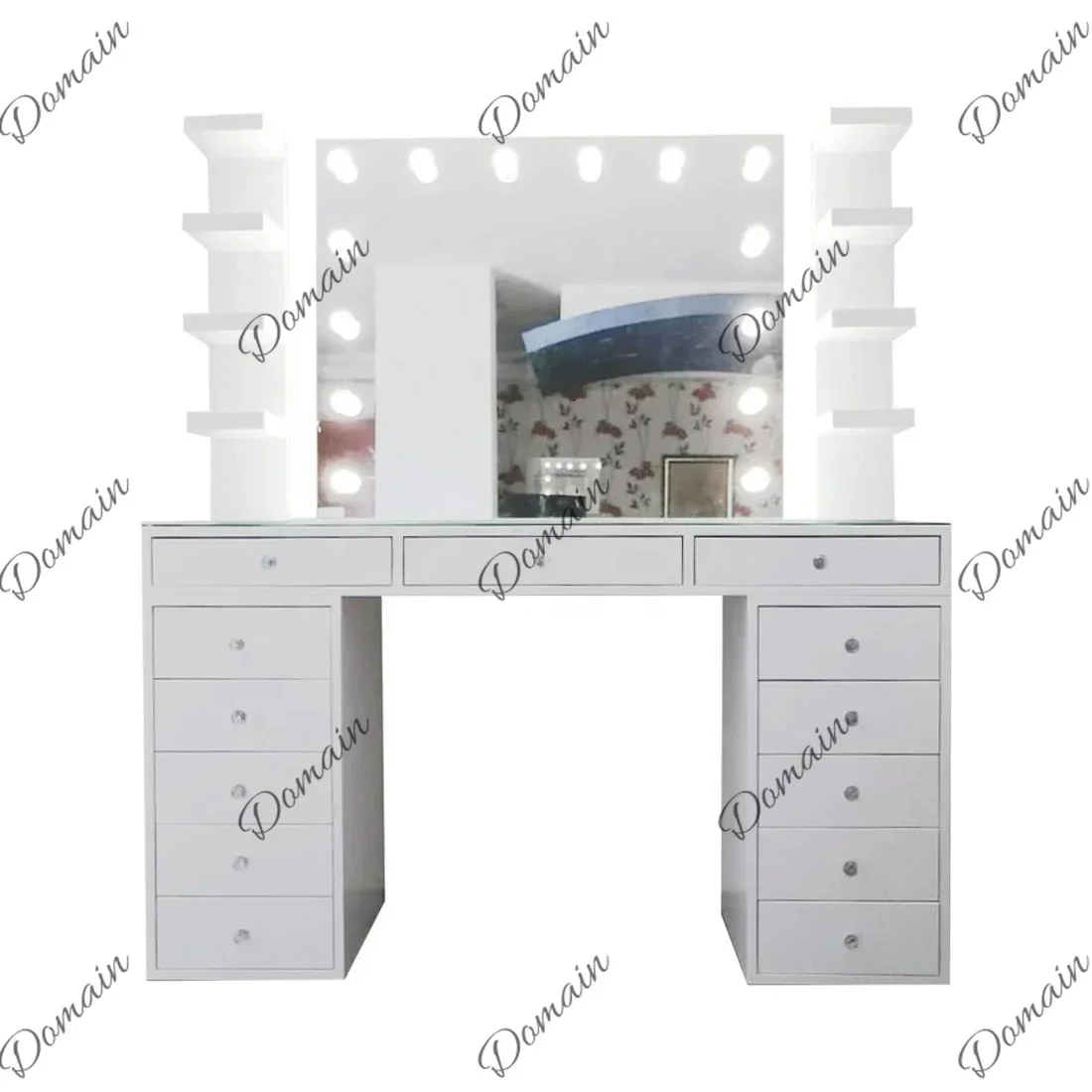 Modern style ⅹ−Ulink HOT Luxury Design Makeup Desktop Wood Dressing Table Mirror Makeup Vanity With Led Bulbs&
