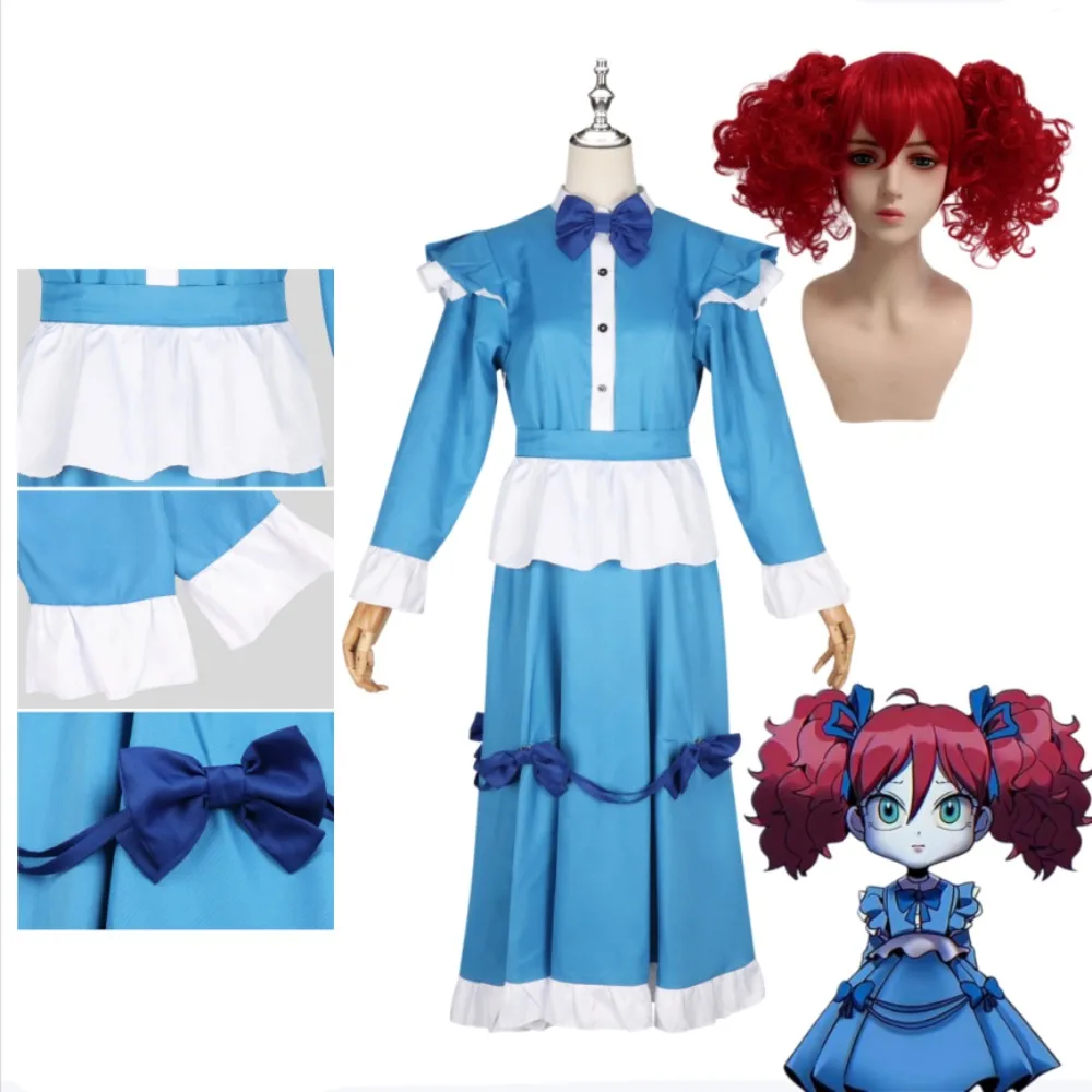 

Poppy Red Hair Cosplay Costume Full Set Cute Blue Dress Adult Women Halloween Stage Performance Anime Convention Carnival Outfit