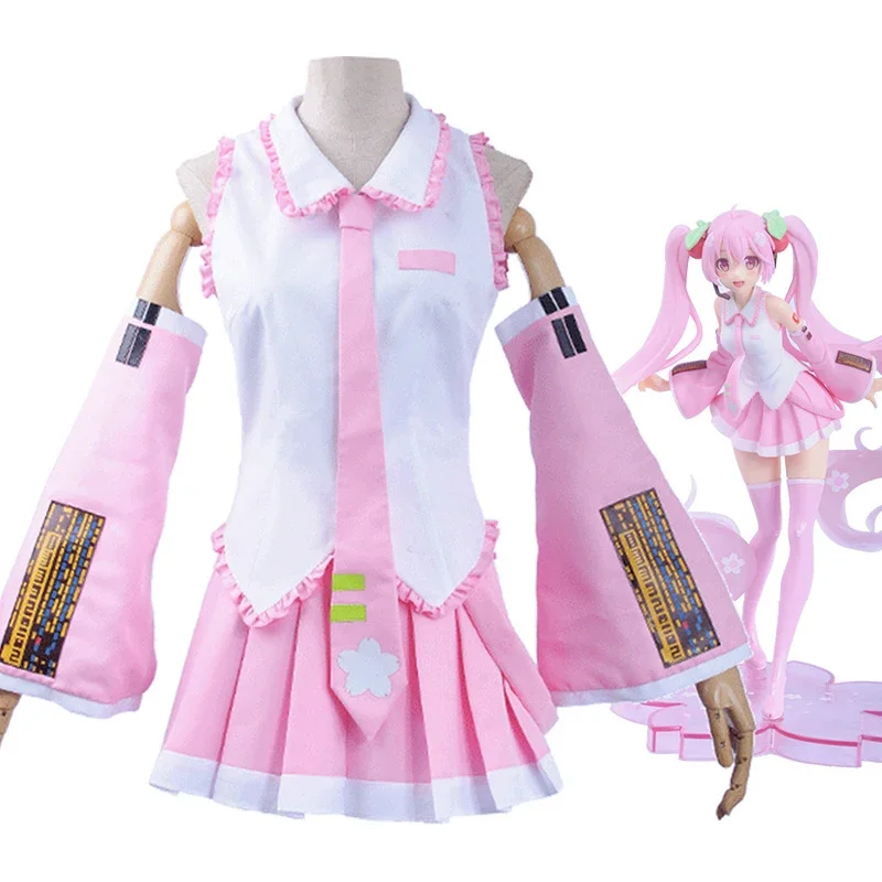 Japanese Anime Costume Miku Pink Cosplay Kawaii Sakura Figure Role-Playing Dress Female Halloween Costume Gift