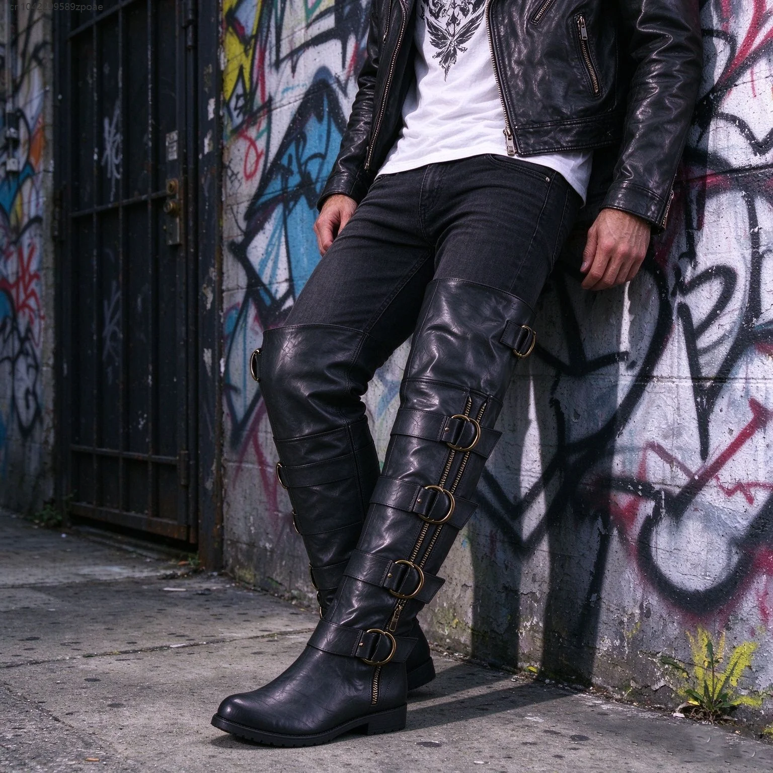 Gothic Punk Over Knee Boots For Men Retro Medieval Warrior Cosplay Dress Up Shoes Stage Show Party Flat Heel Tall Boot Footwear 4