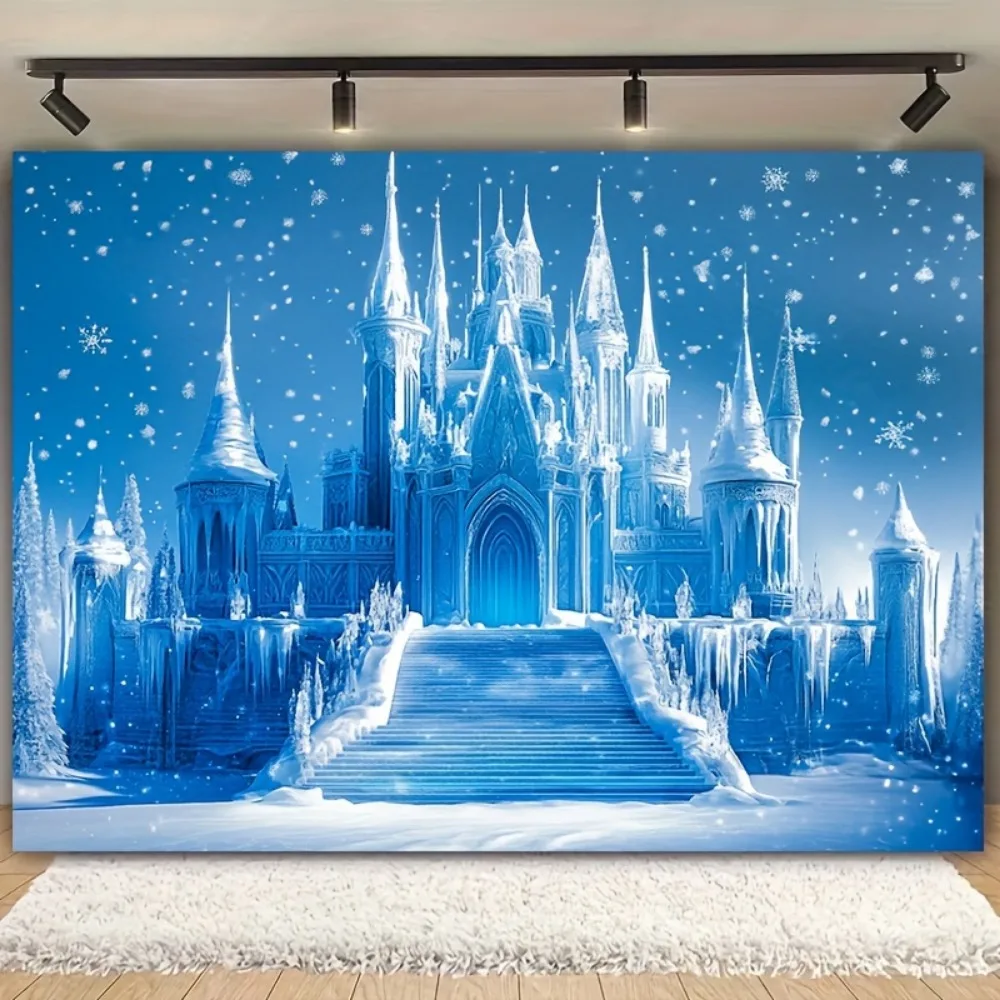 خلفية قلعة الشتاء المستوحاة من فروزن - خلفية تصوير لحفلات العطلات والمناسبات