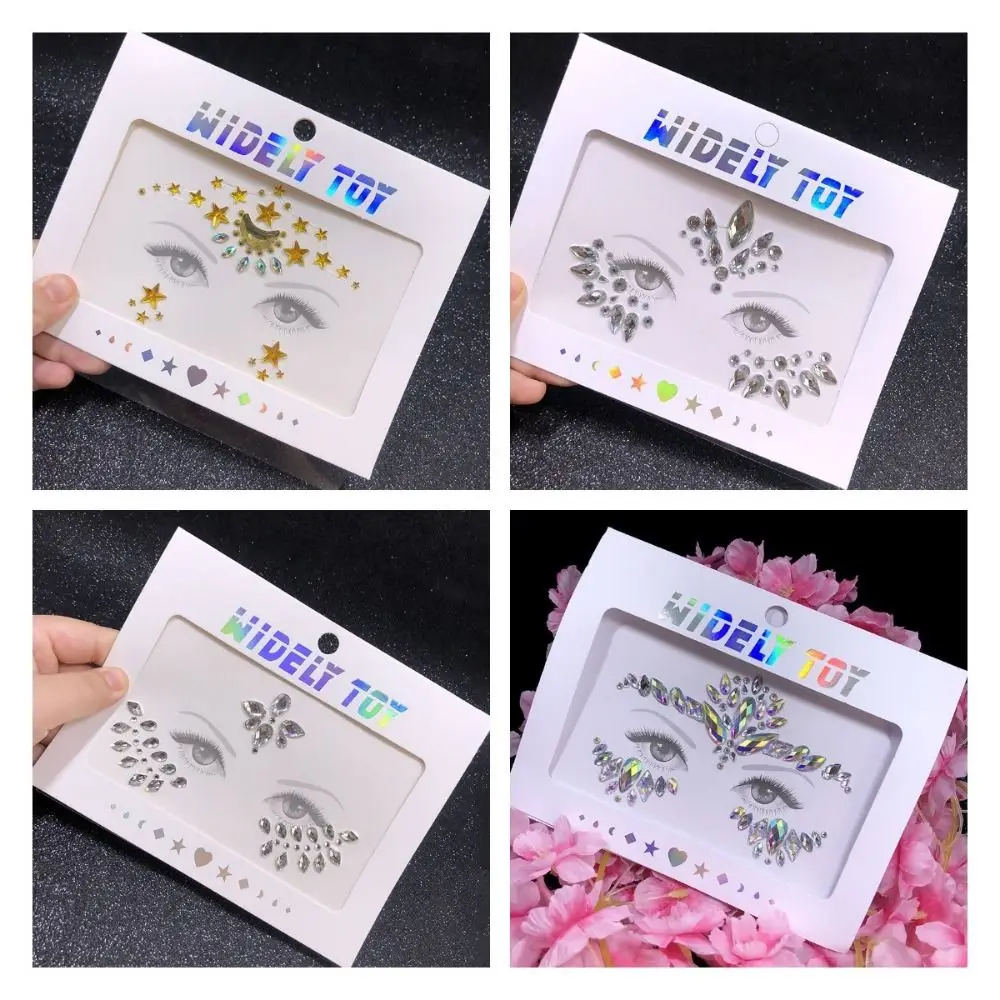 Waterproof 3D Rhinestones Sticker Fake Tattoo Disposable Crystal Facials Sticker Glitter Glue Free Temporary Tattoo Sticker