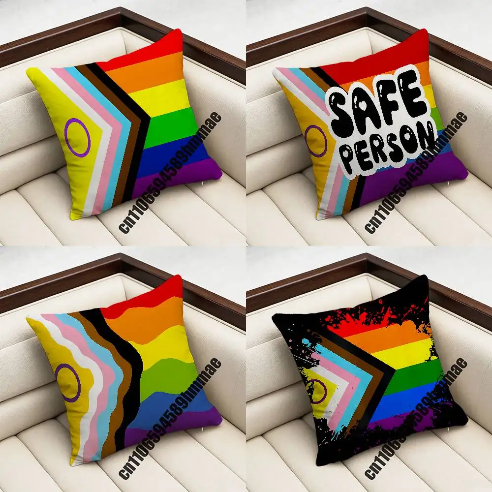

For Intersex Inclusive Progress Pride Flag LGBTQ Rainbow Safe Person Throw Pillow Case Sham 45x45cm 40x40cm Square Cushion Cover