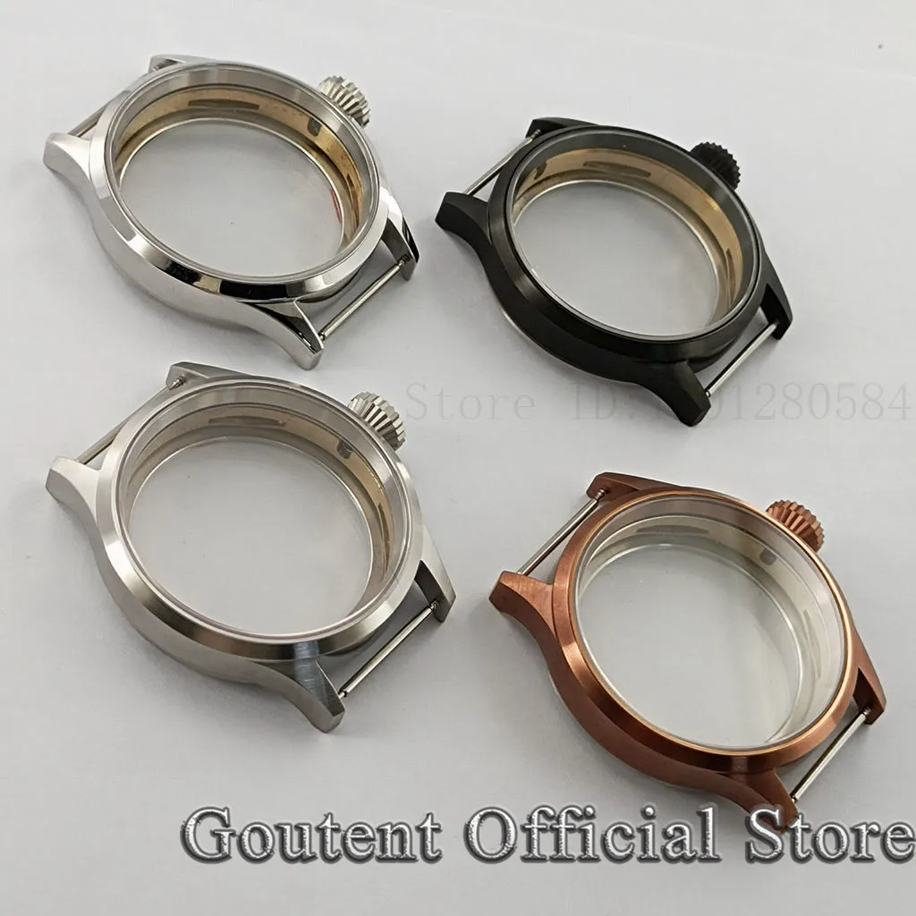 Goutent 43mm Silver Black PVD Bronze Colour Watch Case Sapphire Glass Sterile Steel Case ETA 6497,6498 Seagull ST3600 Movements