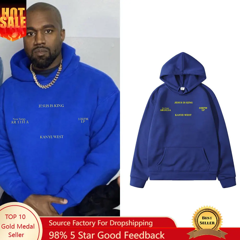 

Man Pullovers Hoodies Jesus Is King Kanye West Vintage Autumn Winter Blue Hip Hop Fleece Hoodies Urban Streetwear Hoody Women