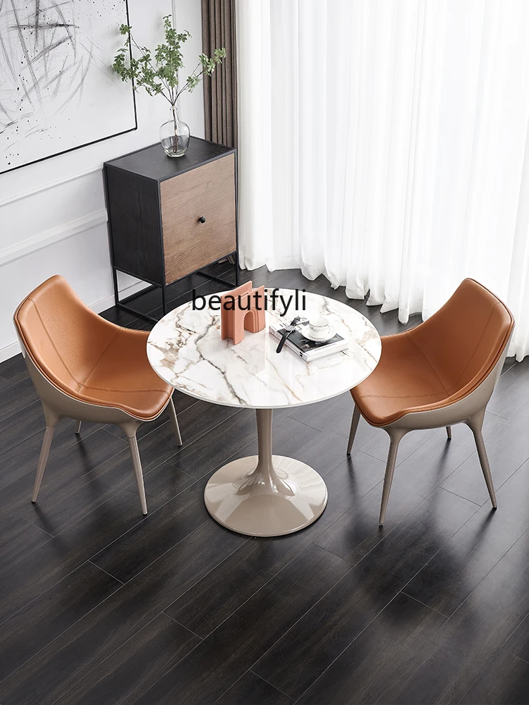 Stone Plate Negotiation Table and Chair Combination Light Luxury Modern Marble Small round Table Leisure Reception Table