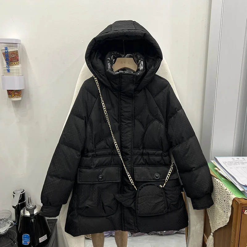 2023 inverno donna Parka corto piumino scozzese spesso femminile con cappuccio 90% piumino d'anatra bianco con borsa