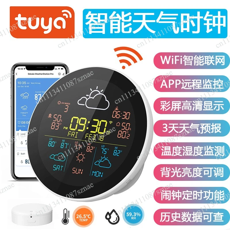 Wifi Smart Weather Station With Clock Home Forecast Temperature And Humidity Meter Large Weather Clock Temp Humidity Gauge
