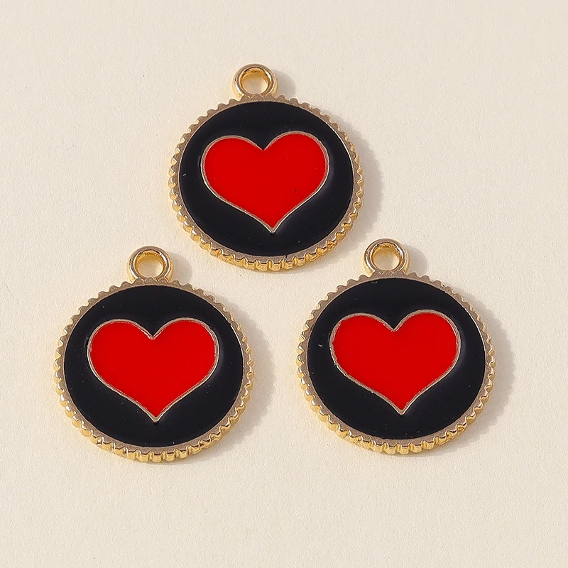 10pcs Kawaii Enamel Colorful Round Love Heart Charms Pendants for Necklaces Earrings DIY Handmade Jewelry Making Accessories view 4