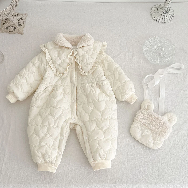 Winter Sweet Newborn Kids Baby Girls Rompers Infant Baby Girls Long Sleeve Pure Color Thicken Rompers Clothes Baby Girls Rompers