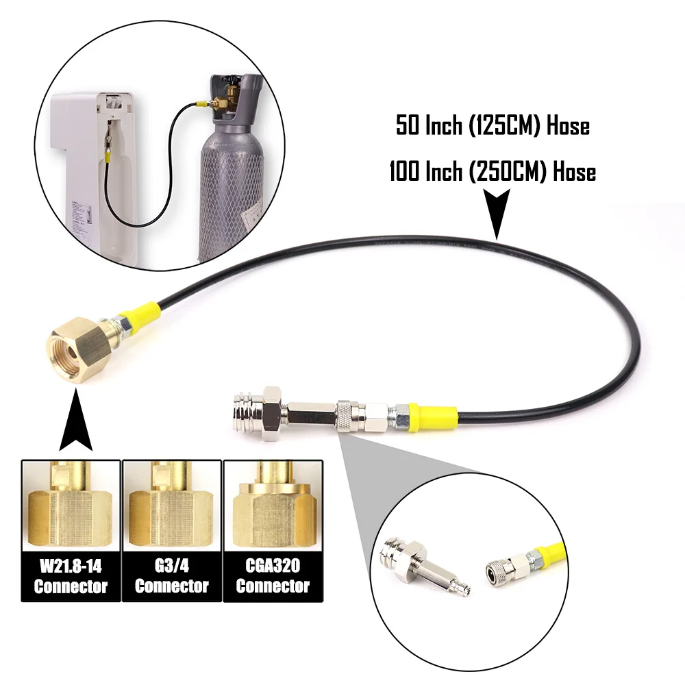 Soda Water Stream Maker (Blue Cylinder Type) To External Co2 Cylinder Adapter Hose Kit With W21.8-14 Or CGA320 G3/4 Connect