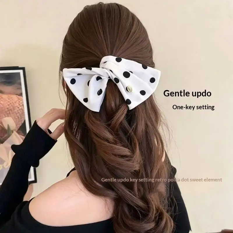 Polka Dot Hair Bun Maker Cute Bow Design Easy Use Perfect For Daily Wear Work Dates Parties And Outings