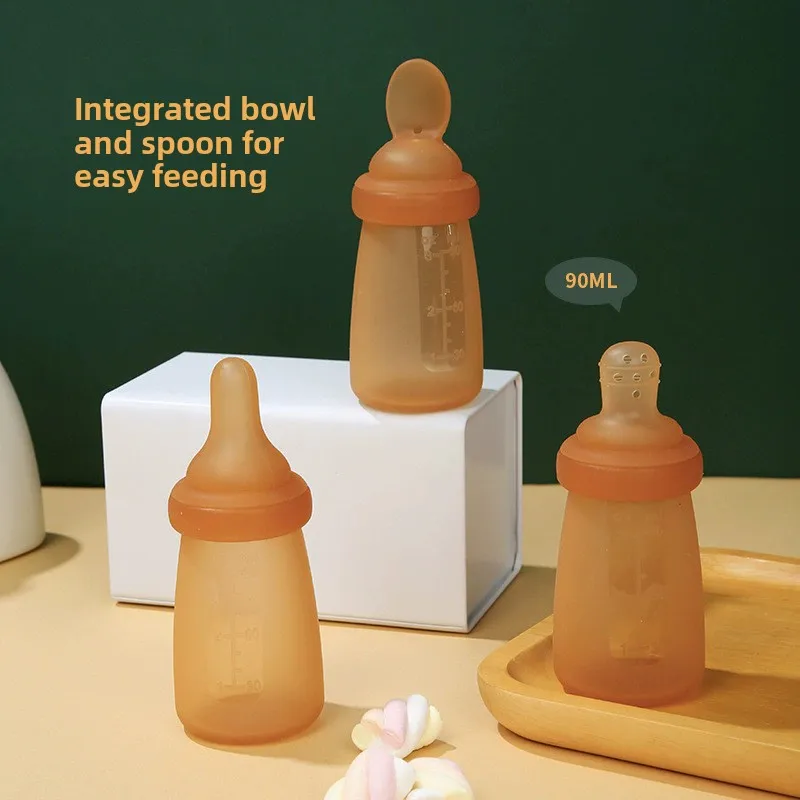 Silicone Rice Paste Spoon for Infants and Young Children Bottle Squeezing Feeding Spoon Mother Baby Bite Feeding Spoon