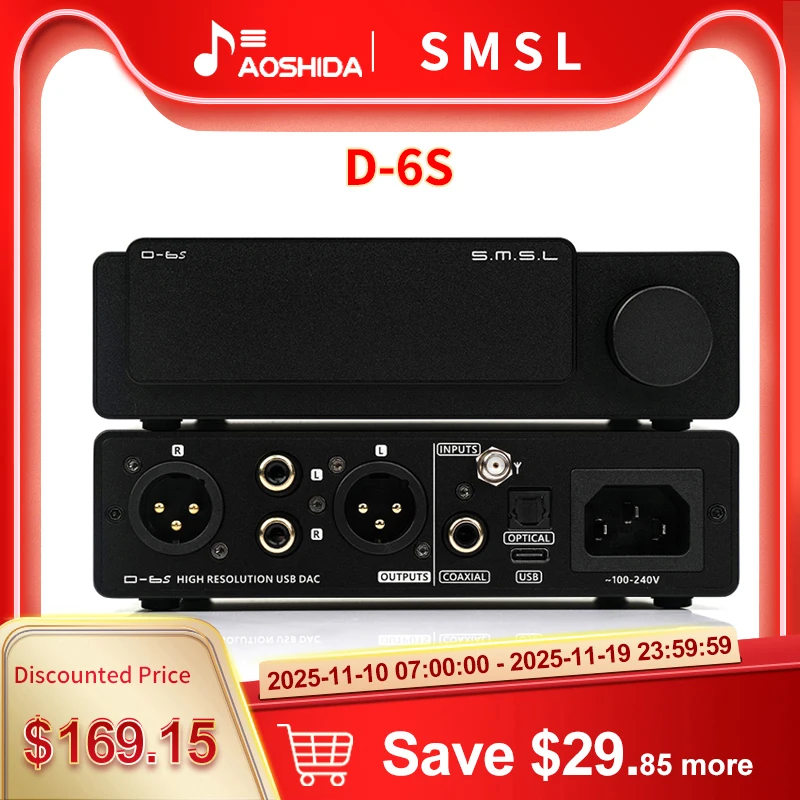 SMSL D-6s MQA-CD 오디오 DAC, 풀 MQA 디코딩, 블루투스 5.1 USB 디코더, 리모컨 포함, XU316 D6s DAC, ES9039Q2M