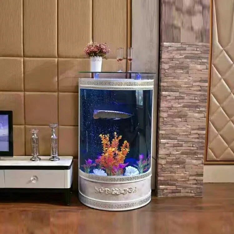 fish tank aquarium European-style household living room goldfish tank cylindrical glass against the wall Ecological water-free
