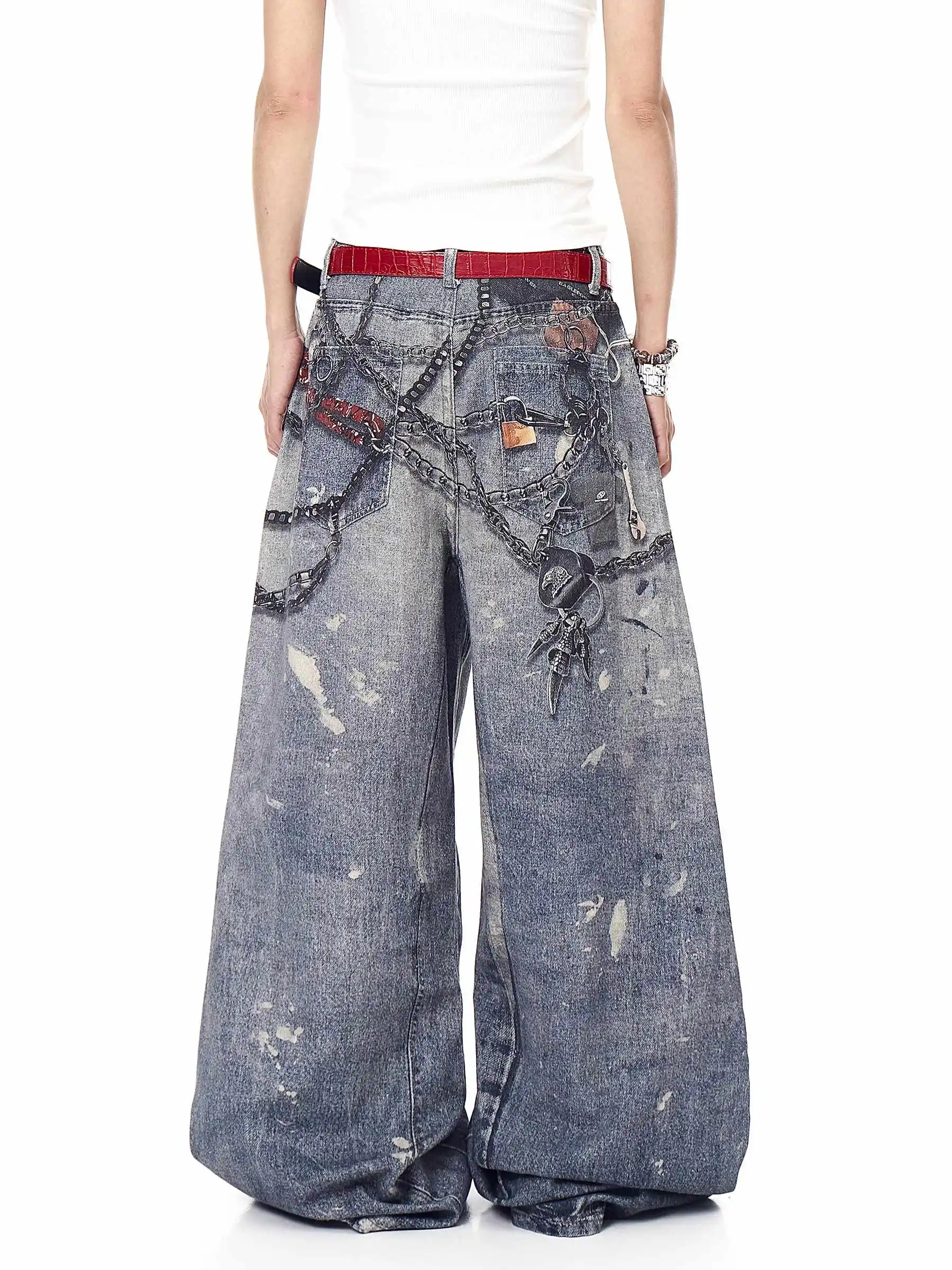Y2k feminino baggy graffiti impressão jeans harajuku vintage denim calças japonês 2000s estilo oversize hip hop calças jeans roupas
