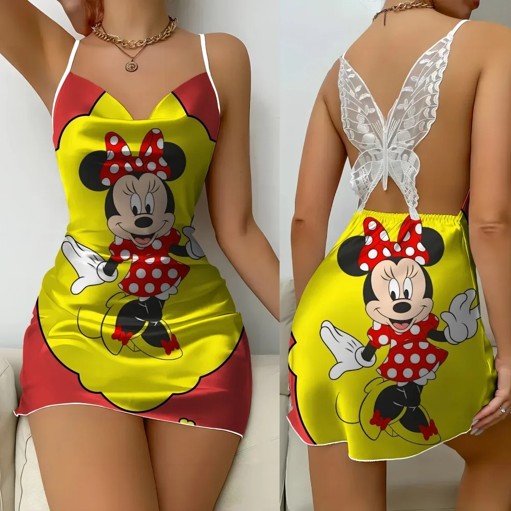 Novedad de verano, falda antideslizante para dormir para mujer, envío gratis, patrón de dibujos animados de Disney, ropa de dormir femenina, vestido Sexy para casa para mujer