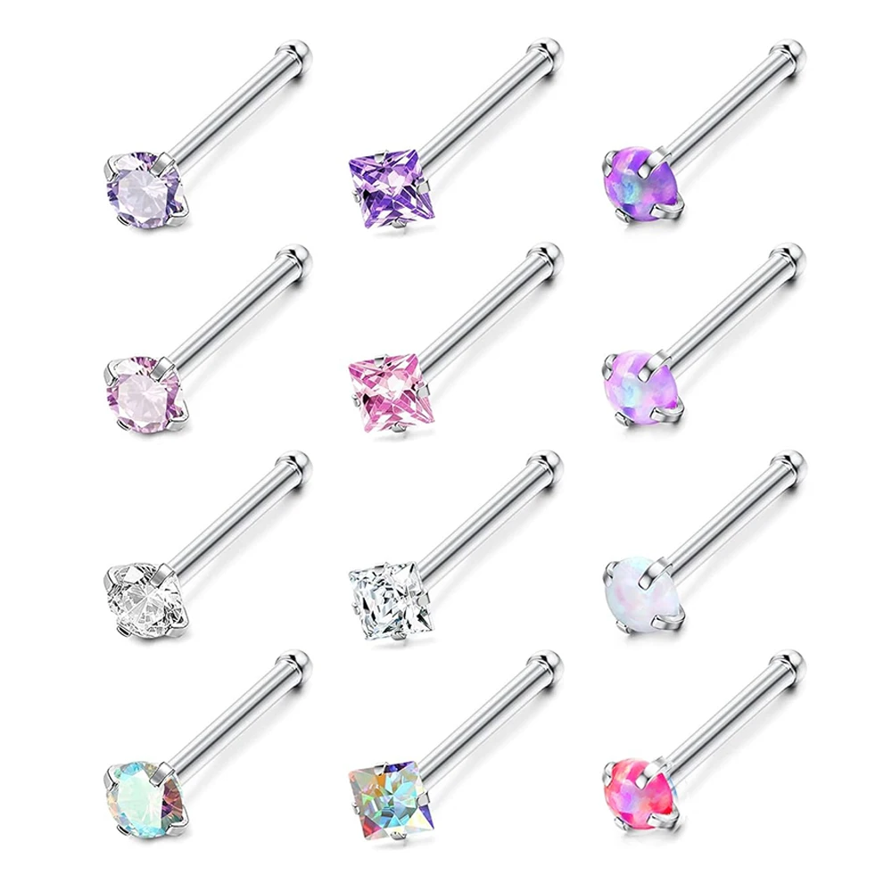 Oapl Cuban Zircon Nose Studs, 12Pcs