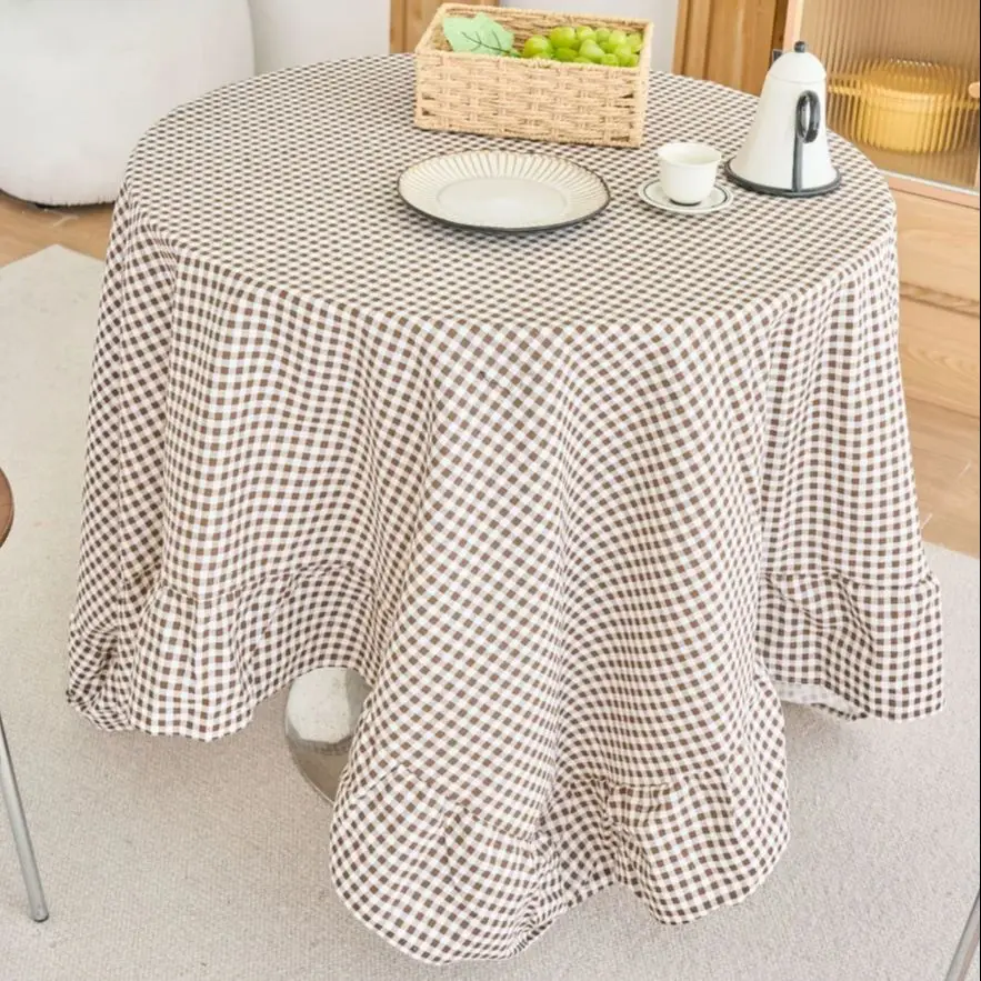 1PC Checkered Rectangle Tablecloth with Ruffle Edges Dining Party Table Cover for Home Living Room Christmas Decorative