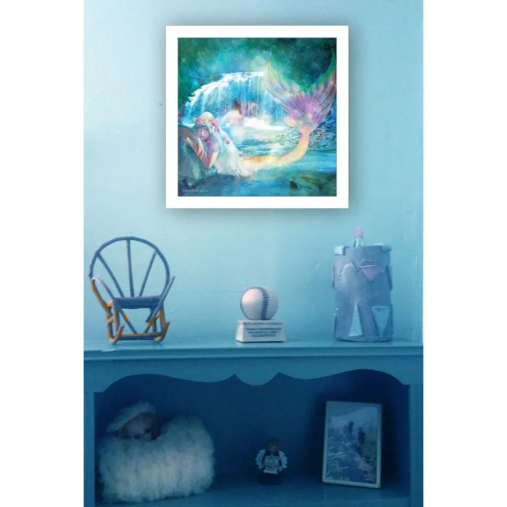 Bluebird Barn Woodland حورية البحر جدار الفن مؤطر طباعة جاهزة للتعليق الإطار الأبيض الطبيعة مستوحاة ديكور غرفة المعيشة الخيال الحديث