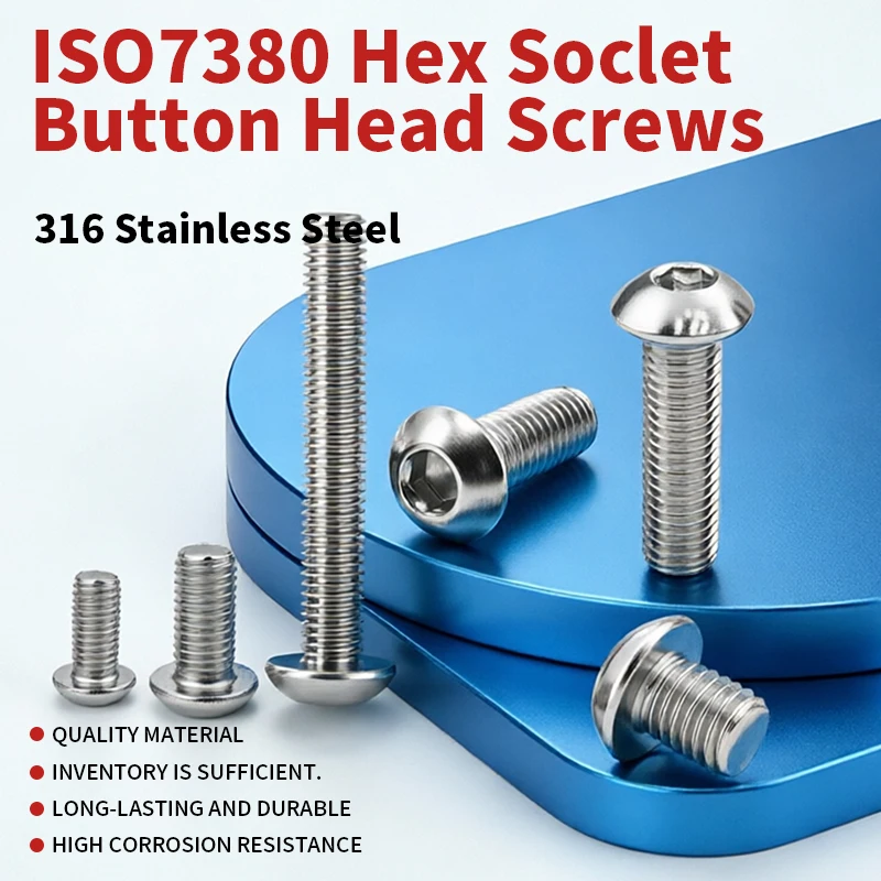 316 Edelstahl A4‑70 Innensechskantschrauben mit Rundkopf ISO7380 Sechskant-Rundkopfschrauben M3 M4 M5 M6 M8 M10 Maschinenschrauben