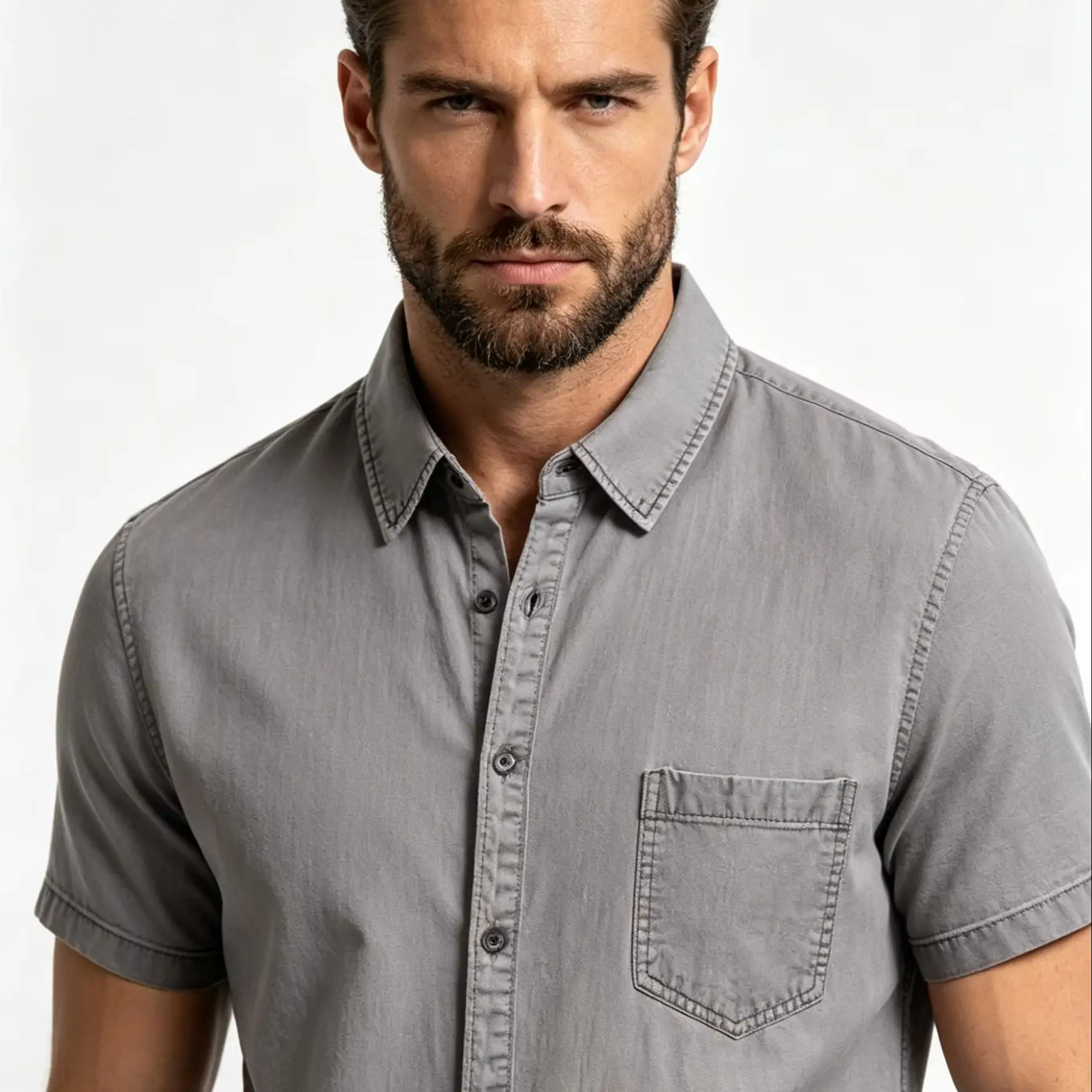 

2026 New for Men's Short-sleeved Denim Soft Shirt Summer New Thin Loose Casual Non-ironing Cool Half-sleeved Shirt Top T-Shirt
