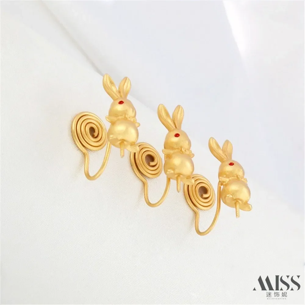 Sand Gold Rabbit Pendant Pearl Ear Clip Mosquito Incense Plate Matte Gold DIY Double Hanging Bracelet Necklace Ear Accessories