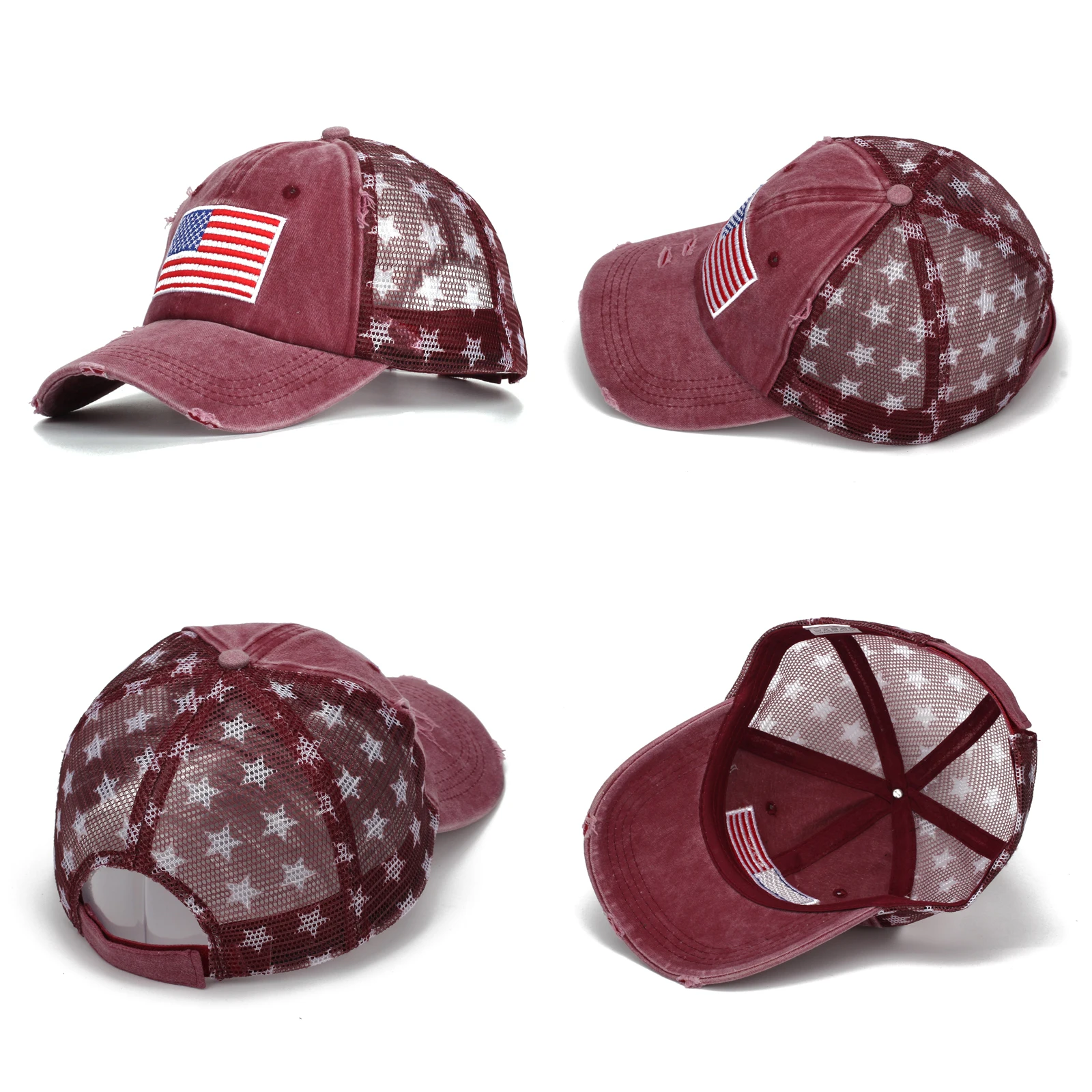 4 Colors Distressed American Flag Star Ball Cap Denim Baseball Cap Women Jeans USA Flag Hat