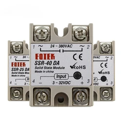 SSR-10DA SSR-25DA SSR-40DA 10A 25A 40A Solid State Relay Module 3-32V Input DC 24-380V AC Output High Quality