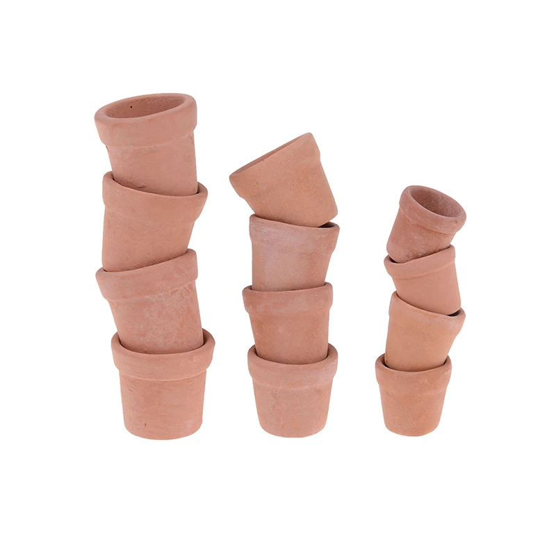 Mini Red Clay Flowerpot para Dollhouse, Miniature Doll House Acessórios, Simulação Jardim, Pot Model Toy, 1:12, 7 Pcs, 12Pcs