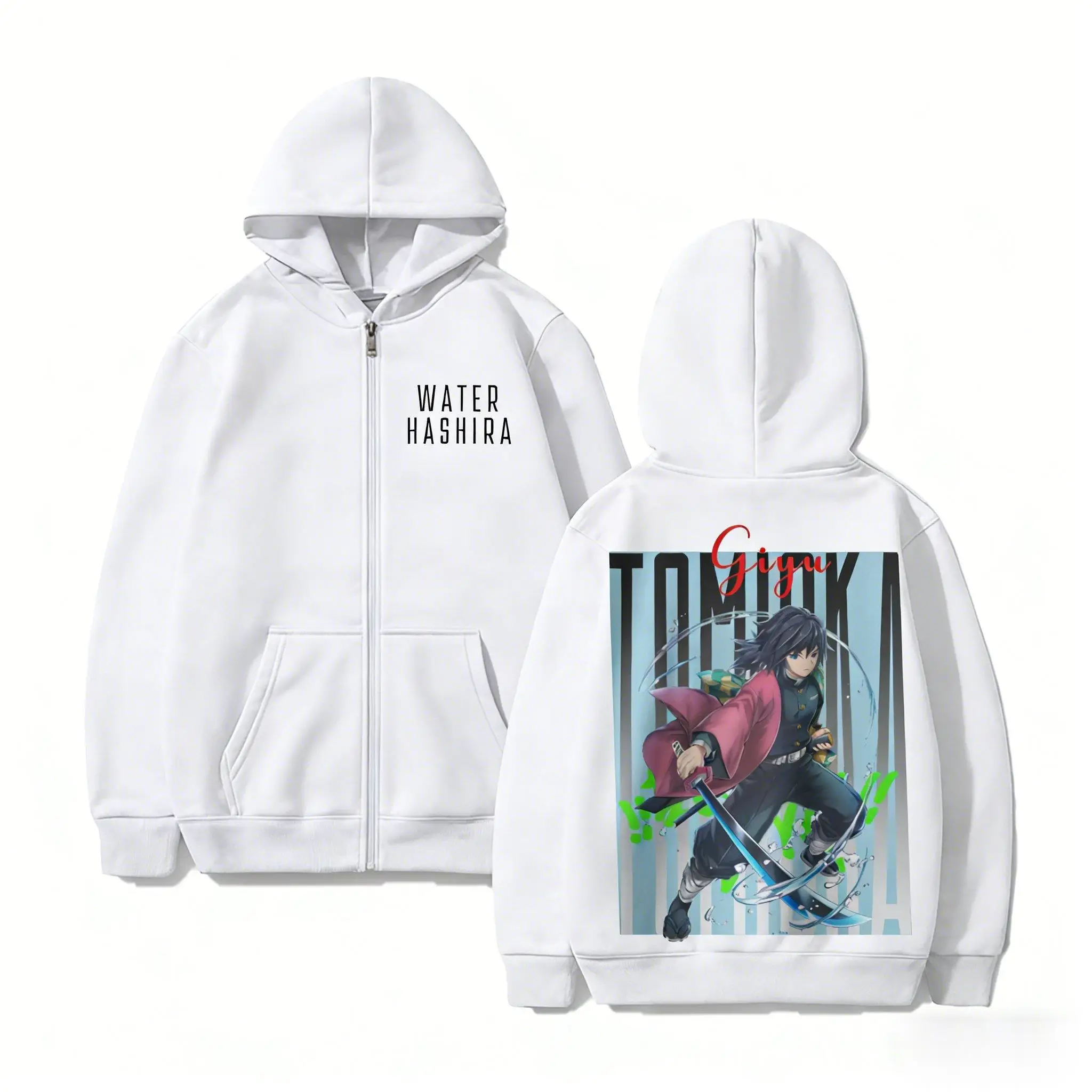 شيطان القاتل Giyu زمم هوديي المياه هاشيرا أنيمي سترة الرجال النساء 2026 عادية المتضخم الشارع الشهير مقنعين البلوز سترة #3