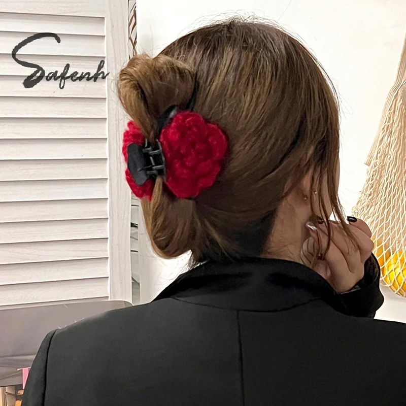 Pinza para el pelo de flor rosa elegante a la moda para mujeres y niñas, anillo con Clip para el pelo de flor 3D dulce y versátil, accesorios exquisitos para el cabello, regalos