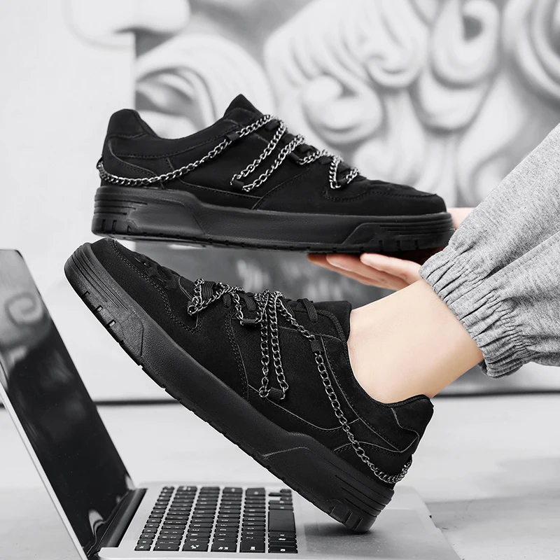 Stylish Niche Low-top Chain Casual Sports Shoes for All Four Seasons Men's Fashion Novel Retro Wear Comfortable Tenis Sneakers