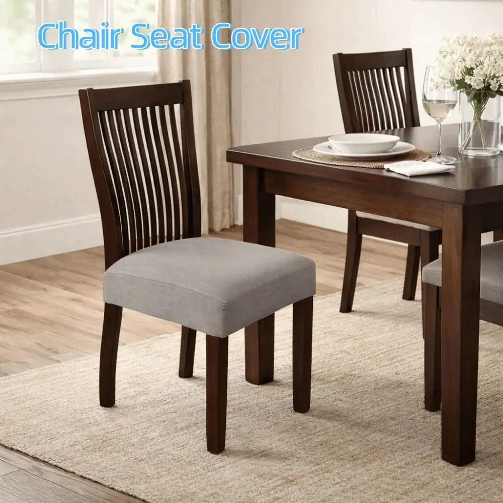 

2 Piece Washable Jacquard Chair Seat Cover Elastic Removable Dining Chair Seat Slipcover Anti-Dust Breathable