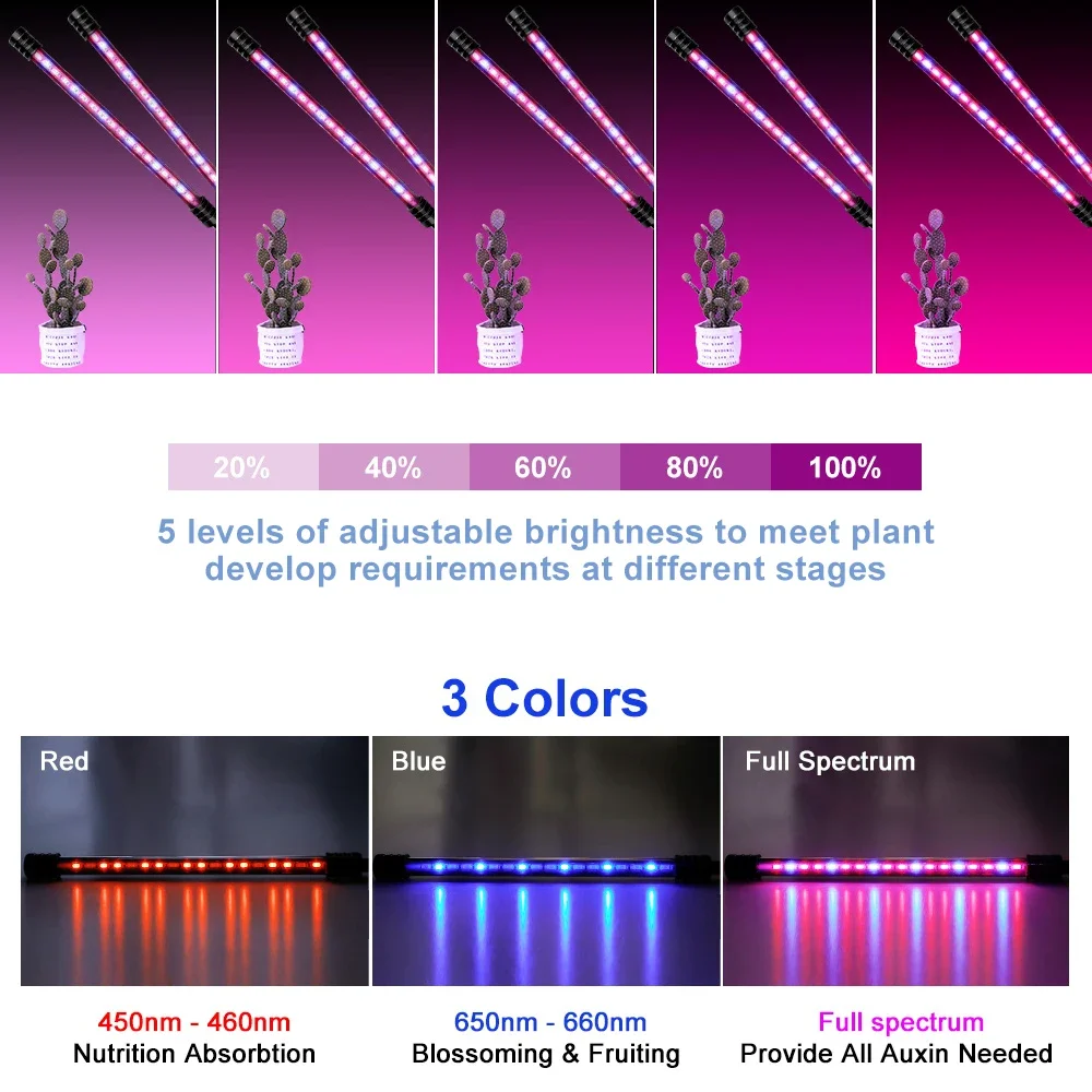 LED Grow Light Full Spectrum Indoor Plant Hydroponics Lamp USB 5V With 24 Hour Timing Dimming Waterproof For Cactus Cultivation