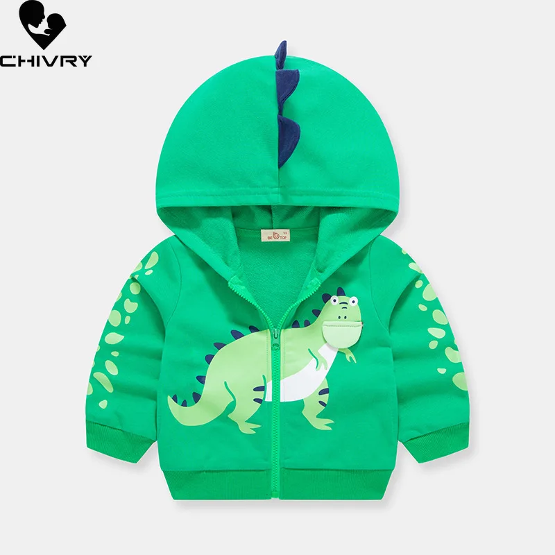 Baby Boys Spring Autumn Fashion Hoodies Jacket New 2023 Kids Children\'s Cute Cartoon Dinosaur Zipper Hooded Coat Casual Jackets