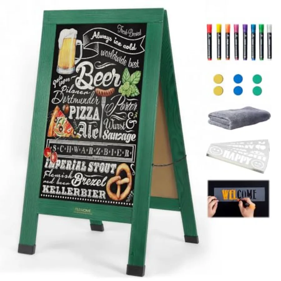 

Wood Magnetic A-Frame Chalkboard Signs 40" x 20" Large Sandwich Board Signs Outdoor Double-Sided Sidewalk board for Business We