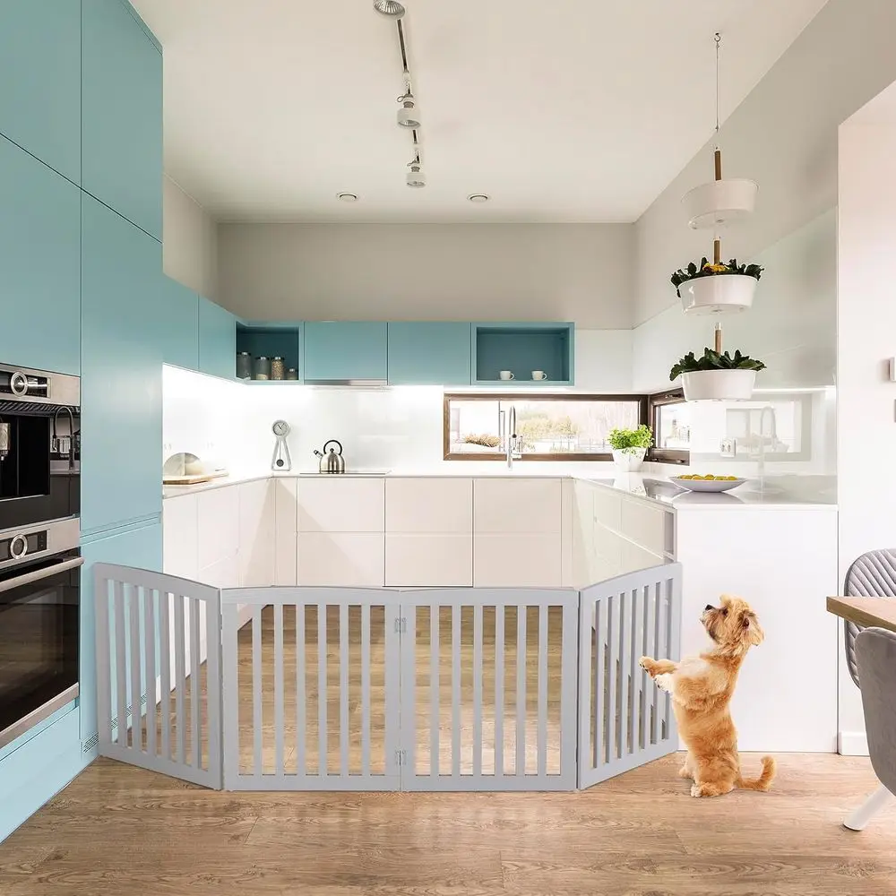 

24 Inch Indoor Retractable Dog Gate with 4 Panels, Suitable for Stairs, Hallways, and Doorways, Grey