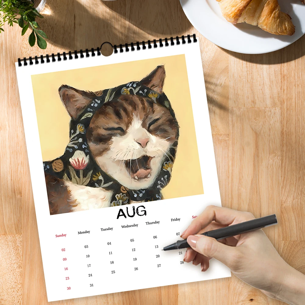 Calendrier mural 2026, autoportrait de chat, foulard de chat, 12 beaux modèles, cadeau parfait pour les anniversaires, noël, nouvel an, 1 pièce
