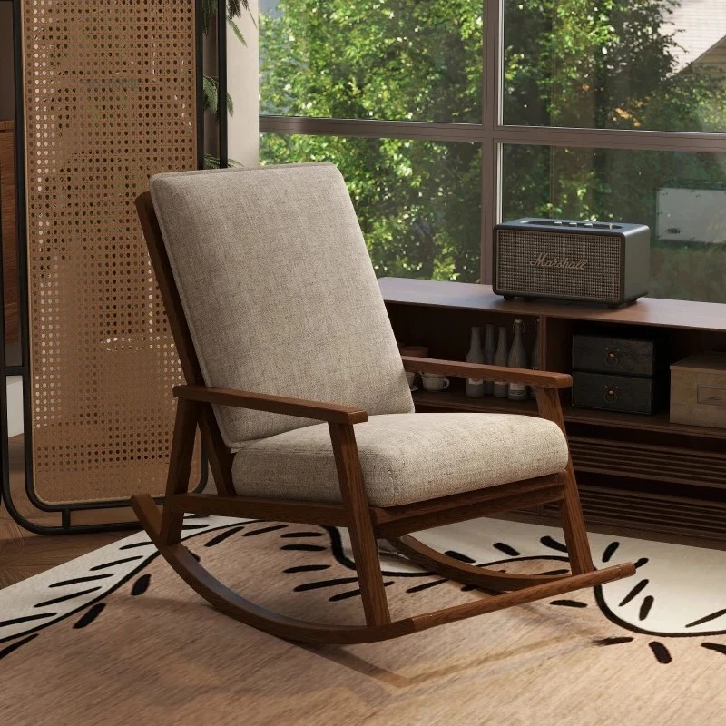 & European Solid Wood Back Single Rocking Chair for Garden Retro Sun Loungers Outdoor Furniture Home Balcony Leisure Lounge Chai