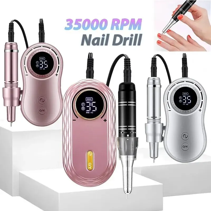 Portable Electric Nail Drill Machine 35000RPM Professional Rechargeable Nail Drill for Acrylic Nails Remove Nail Gel Polish