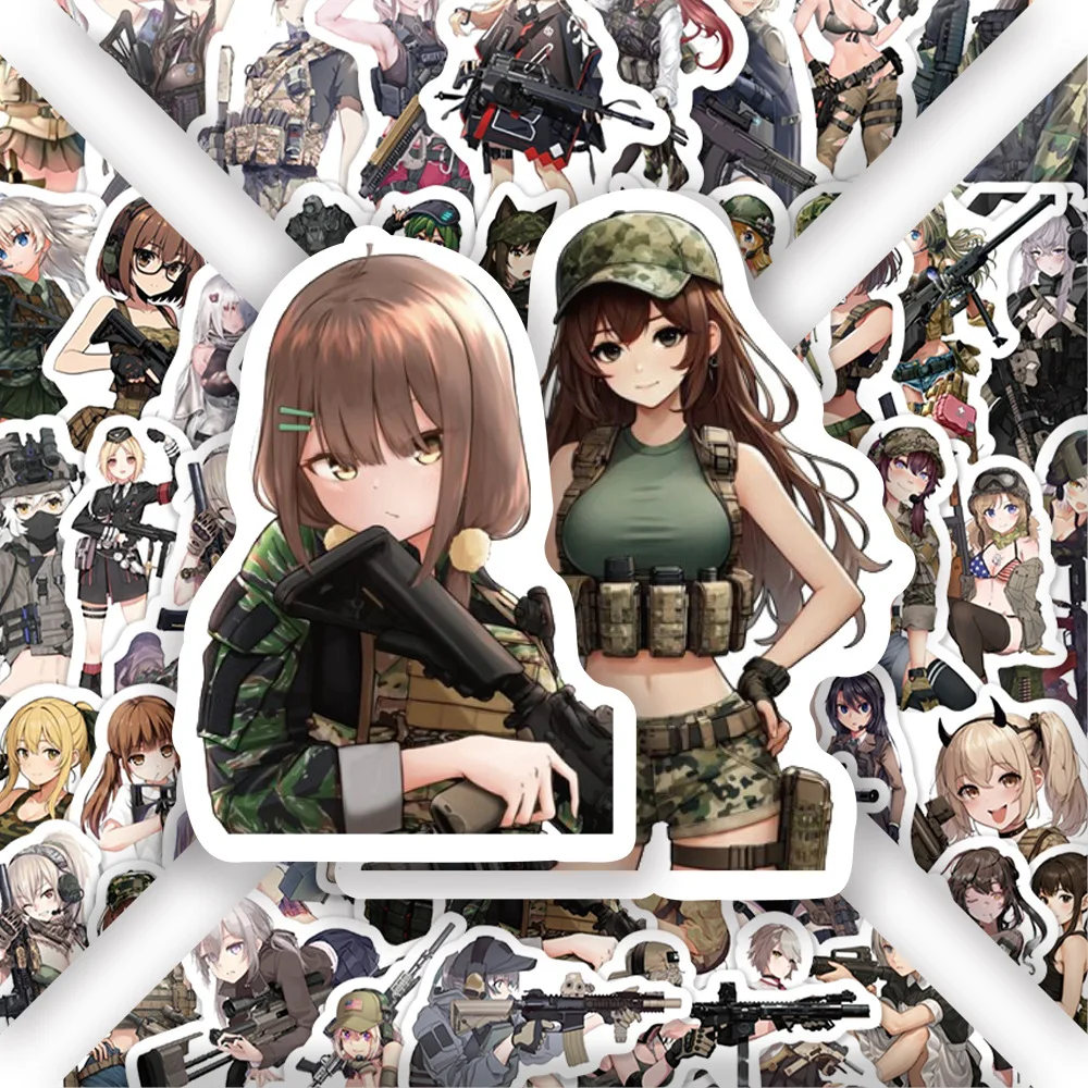 50 個クール軍事アニメ女の子落書きステッカー面白い漫画デカールノートブック電話ギターカップスケートボード防水ステッカー