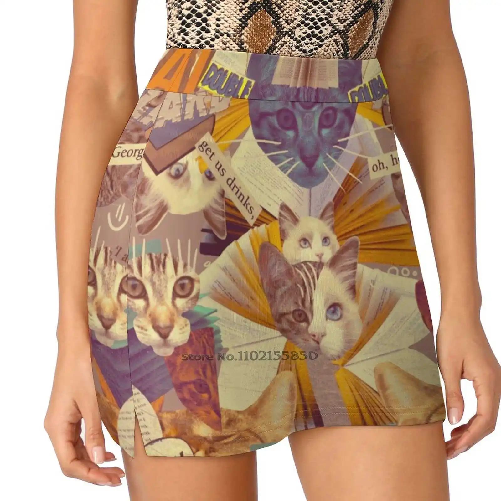 Cats N Books N Books N Cats New Women Skirts Double-Layer Printed Short Dress Mini Sport Skirt Cat Cats Internet Collage